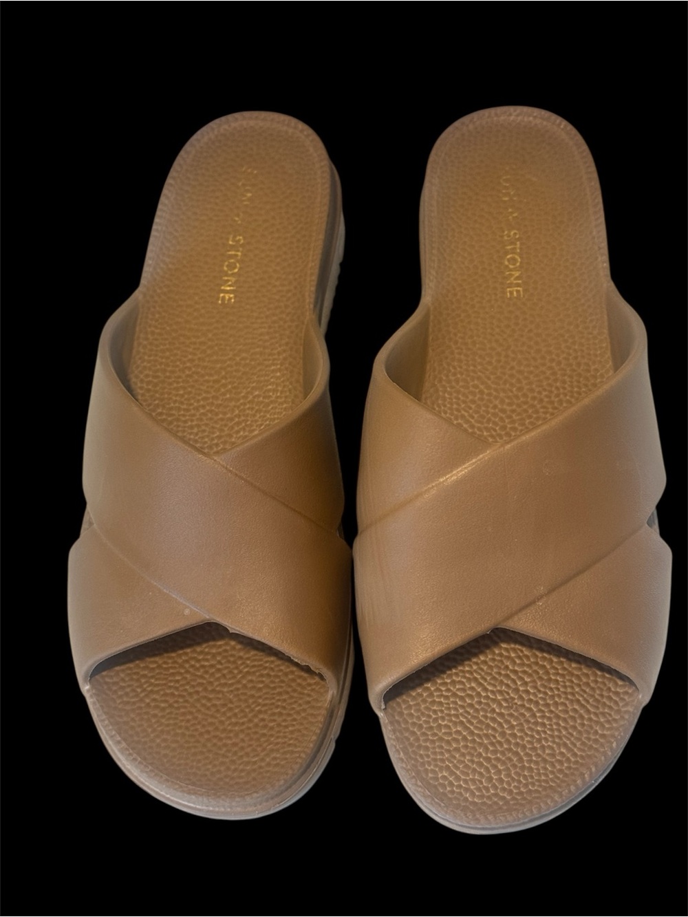Sun + Stone “Islla” Platform Slip On Slide Sandals Dark Tan Women’s Size 8